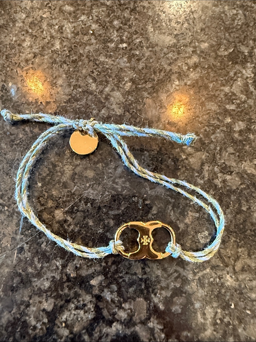 Gold Tone & Light Blue Cord Women's Bracelet Tory Burch